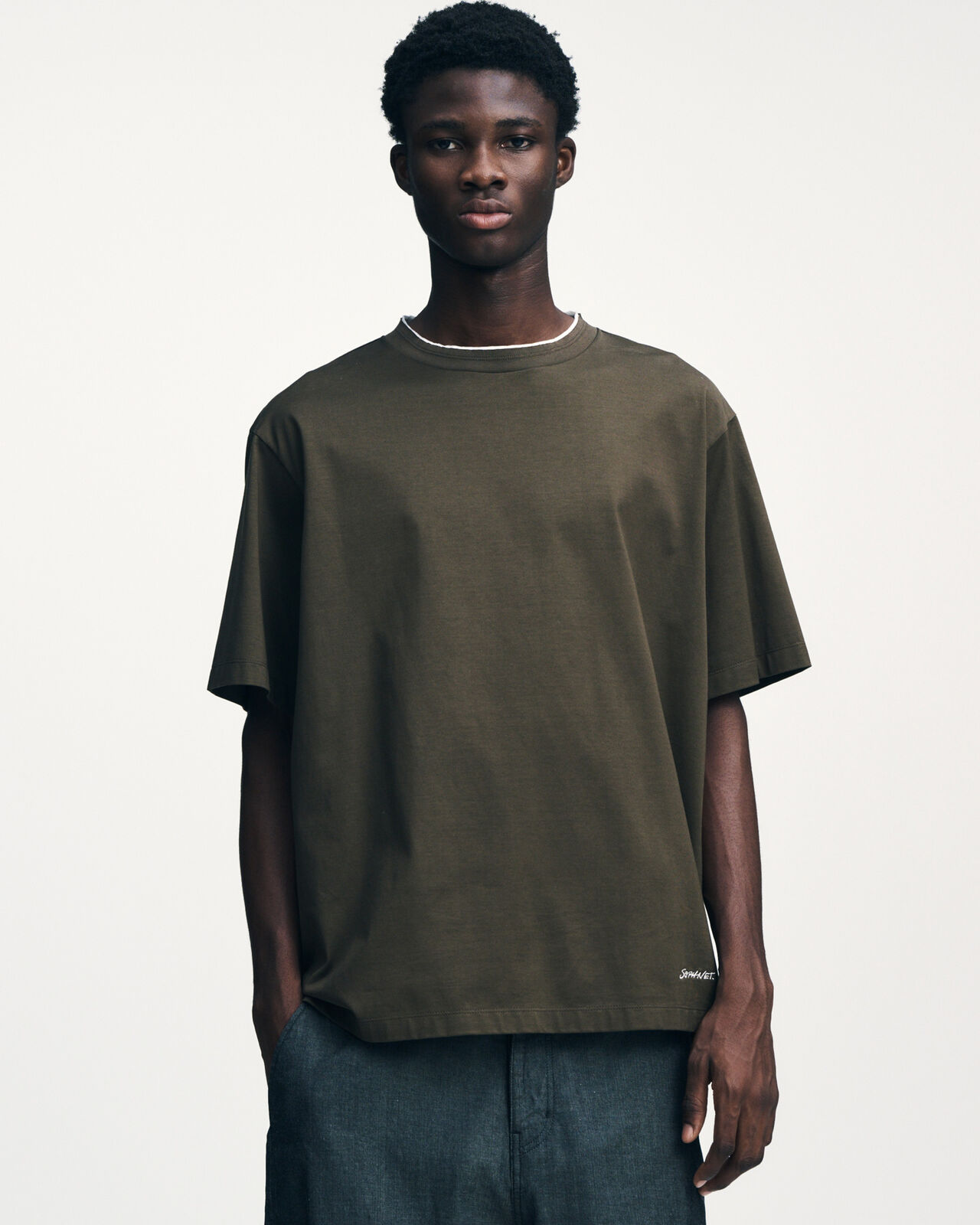 LUSTER COTTON DOUBLE RIB WIDE TEE,BLACK, large image number 5