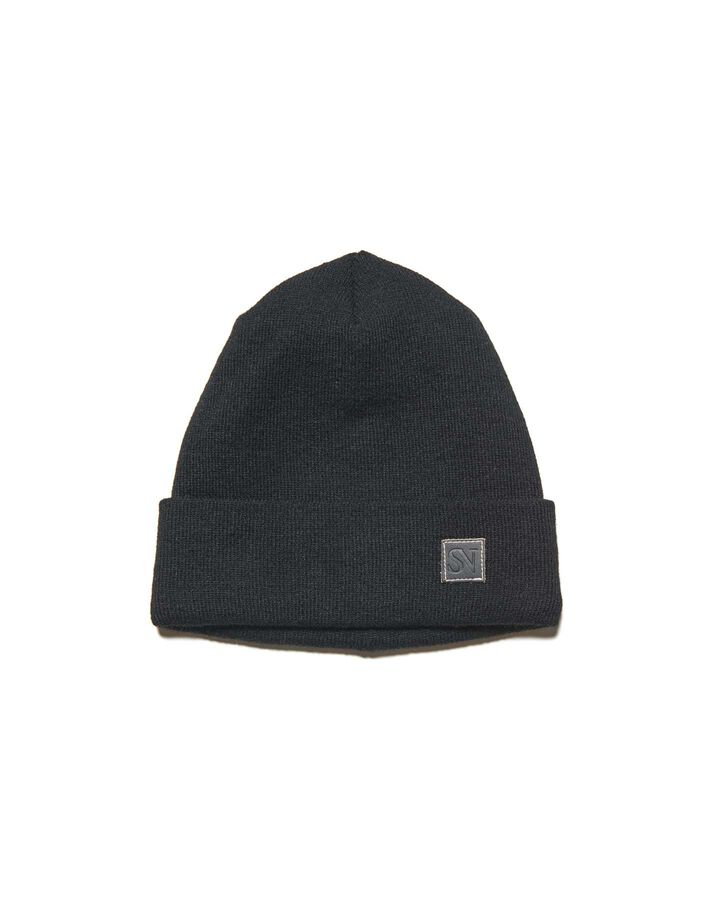 LEATHER PATCH KNIT CAP,BLACK, medium