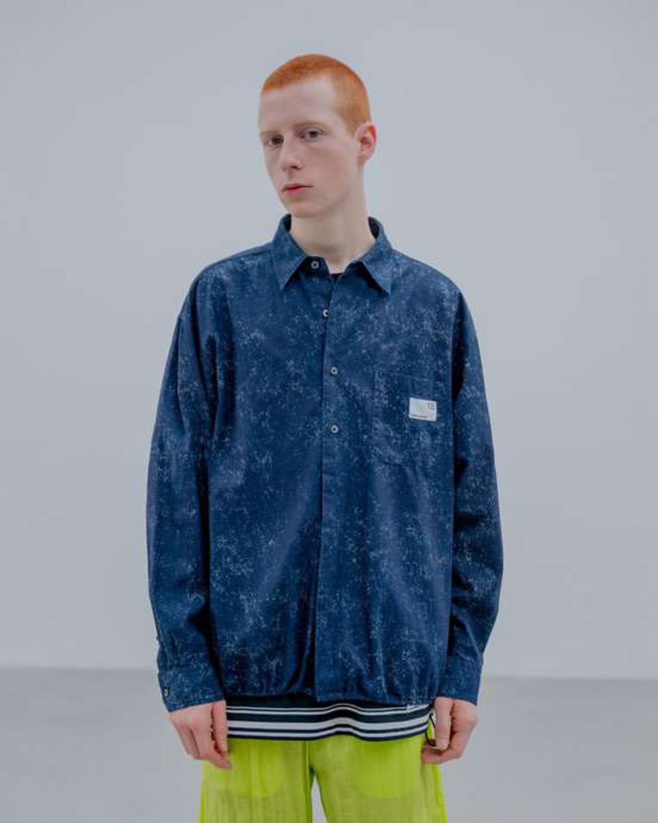 INDIGO PRINT DRAWCORD SHIRT,NAVY, large image number 5