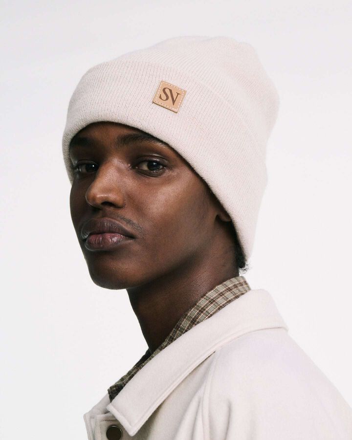 LEATHER PATCH KNIT CAP,KHAKI, medium image number 3