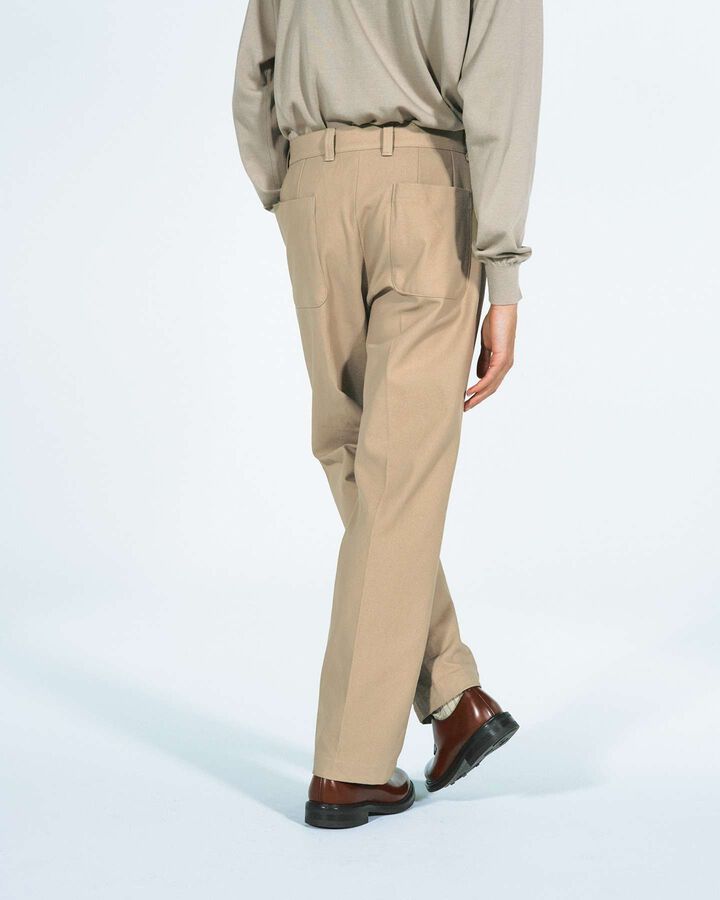 HIGH TWISTED WASHER COTTON SERGE STRAIGHT PANTS,BEIGE, medium image number 4