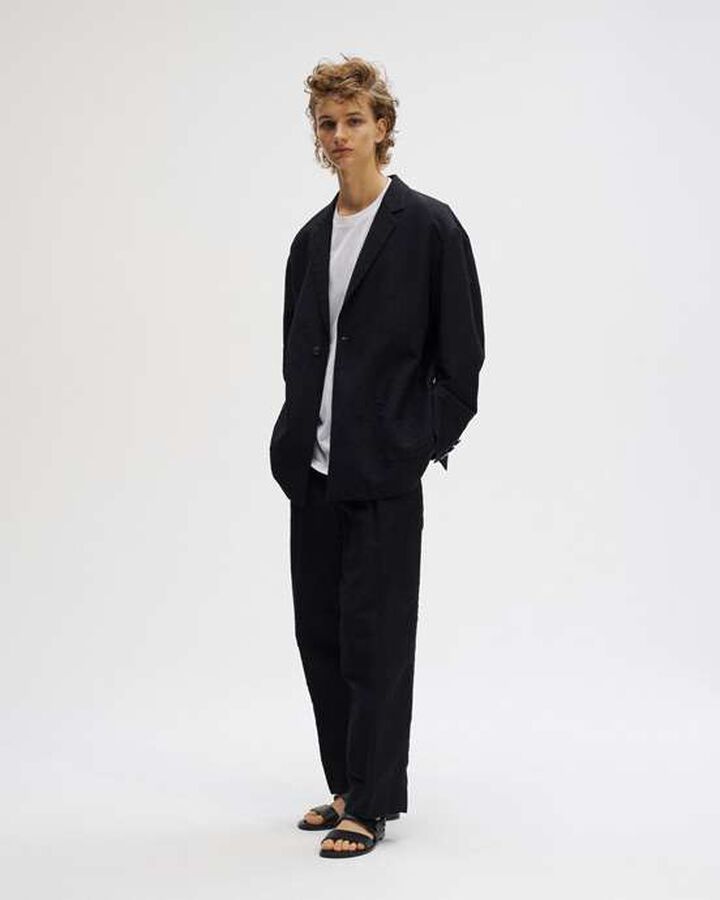 LINEN WOOL RELAX FIT 1BUTTON BLAZER,BLACK, medium image number 5