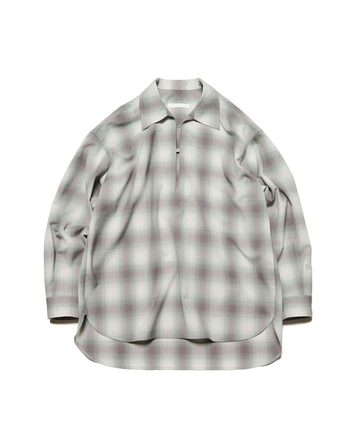 HIGH-TWIST OMBRE CHECK SKIPPER SHIRT,GRAY, medium image number 0