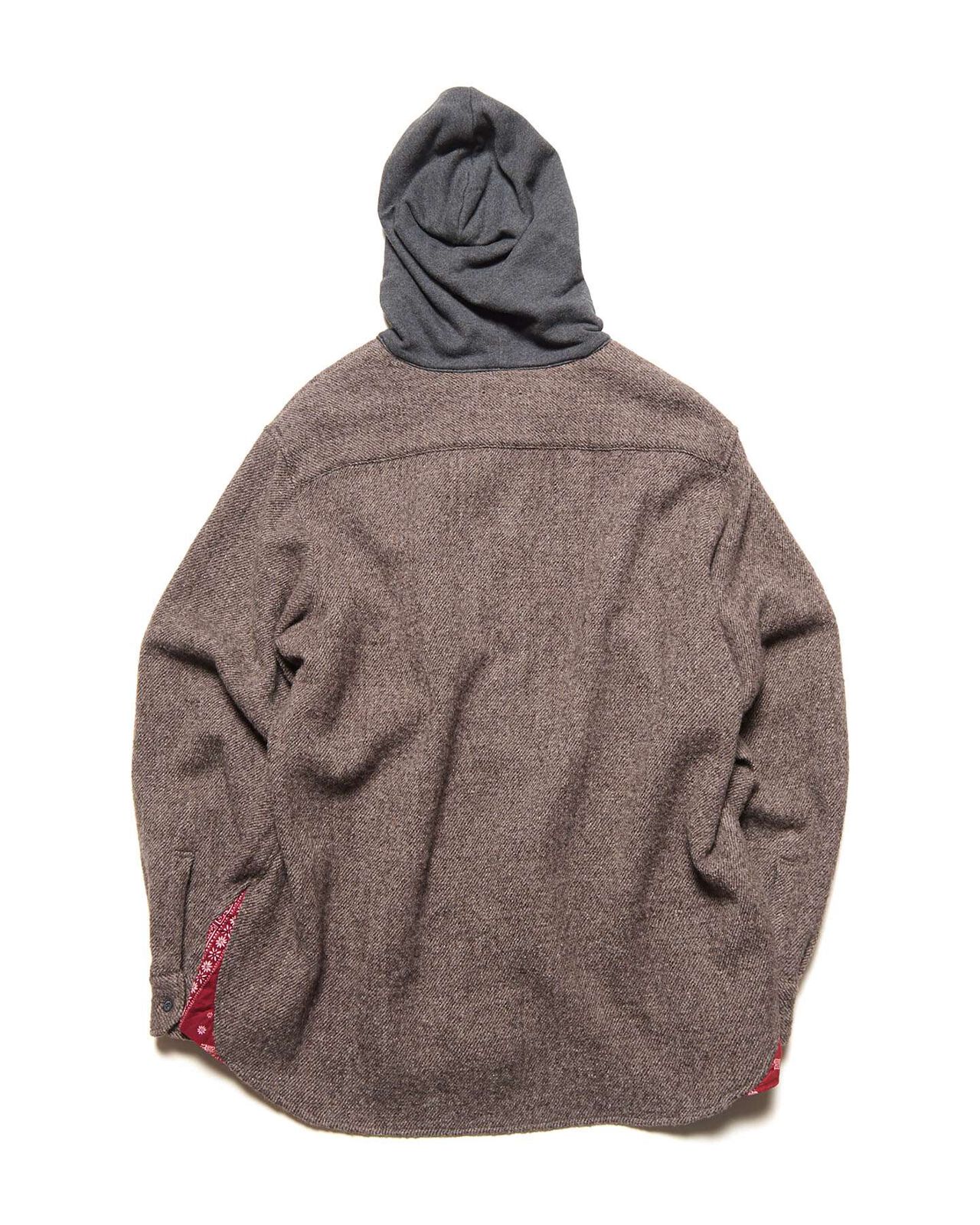 LINEN WOOL HOODED SHIRT,LIGHT BROWN, large image number 1