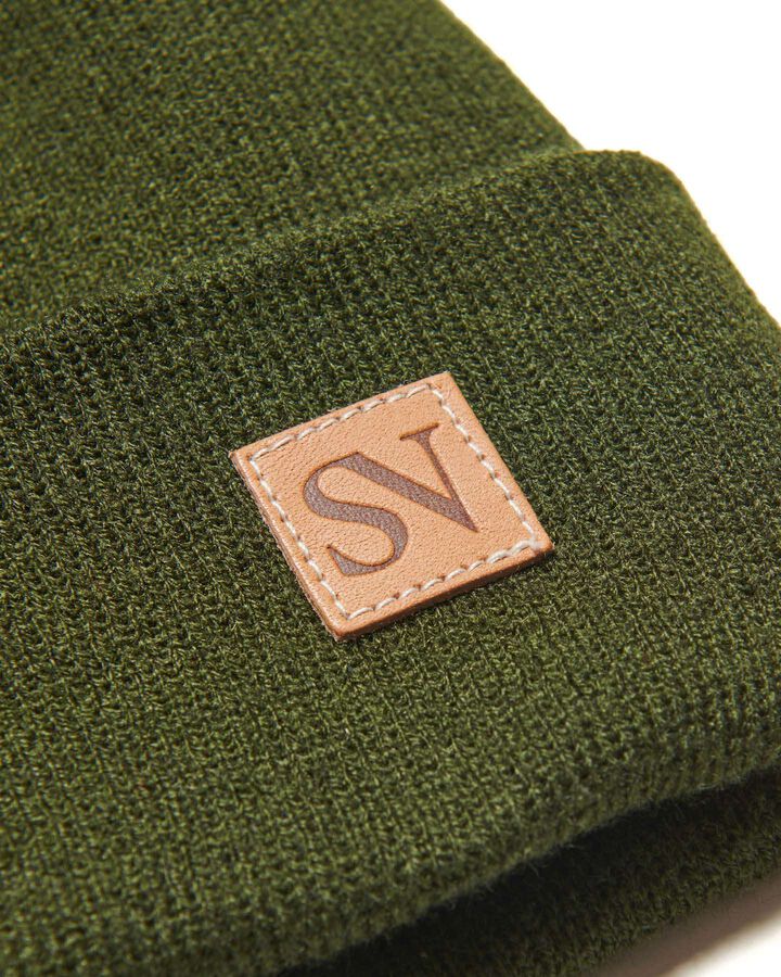 LEATHER PATCH KNIT CAP,KHAKI, medium image number 1