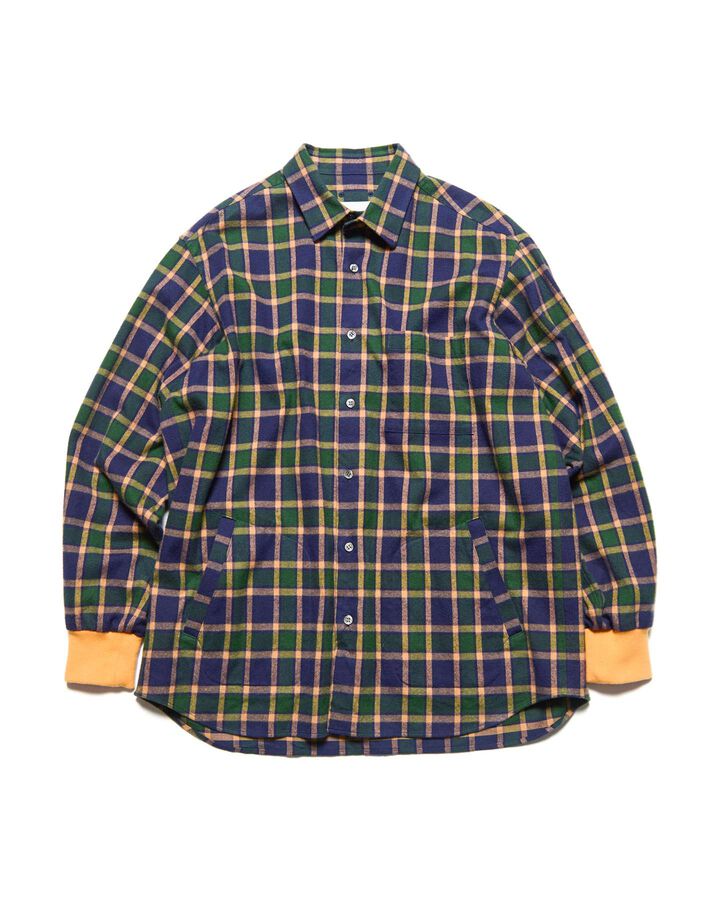 FLANNEL CHECK RIBBED SHIRT,NAVY, medium