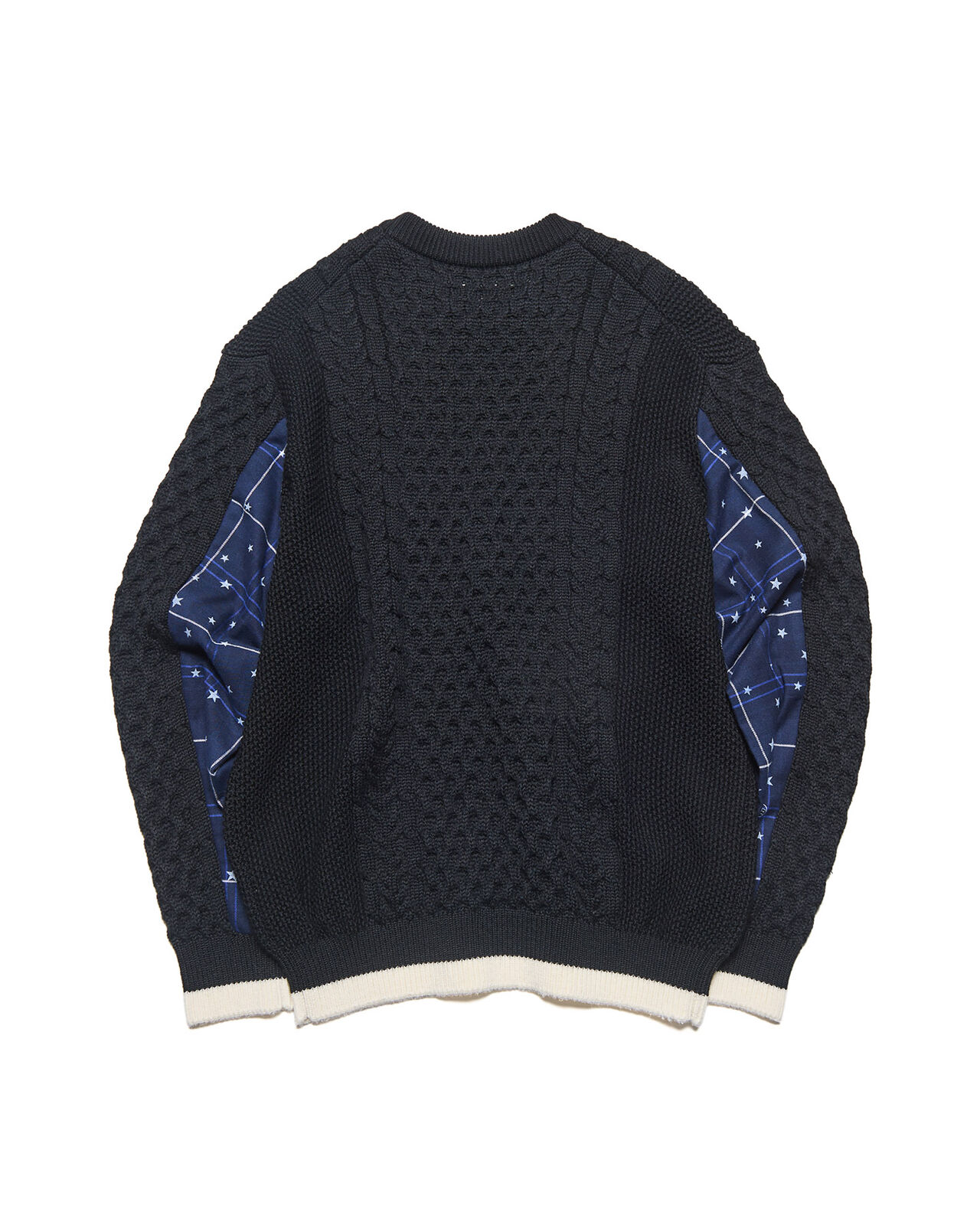 STAR PRINT CHECK PANELED CABLE KNIT,BLACK, large image number 1