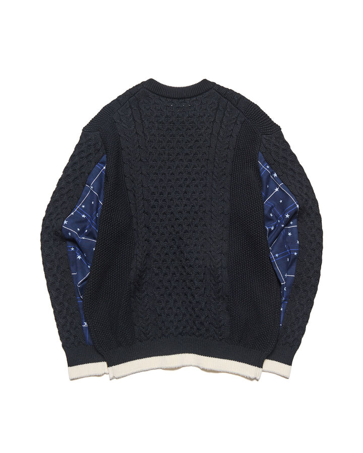 STAR PRINT CHECK PANELED CABLE KNIT,BLACK, medium image number 1