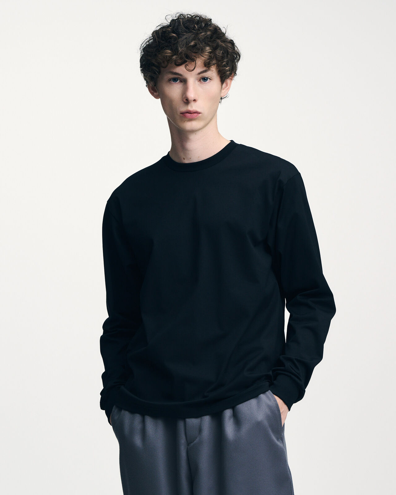 LUSTER COTTON ESSENTIAL L/S TEE,BROWN, large image number 3