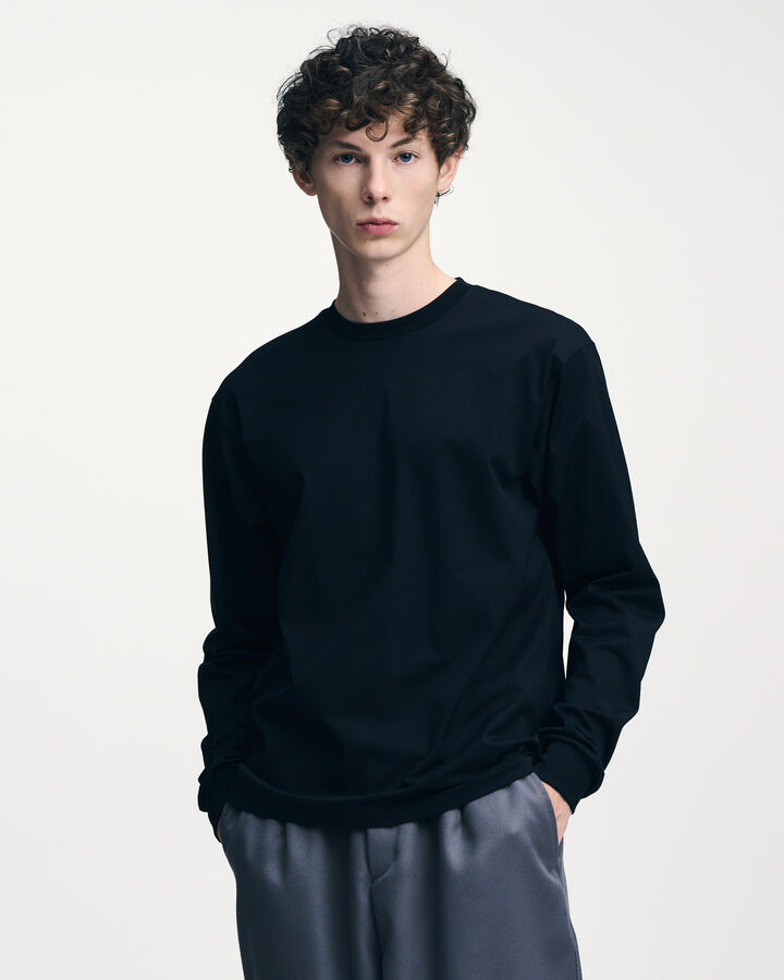 LUSTER COTTON ESSENTIAL L/S TEE,BROWN, medium image number 3