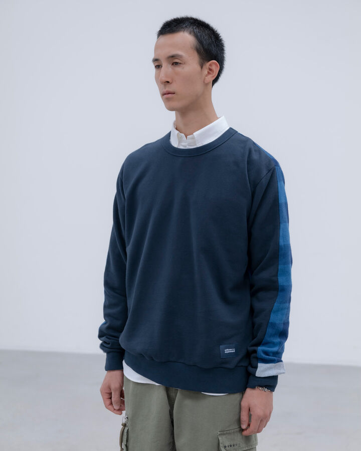 LINE FLANNEL CHECK PANELED CREWNECK TOP,BLACK, medium image number 5