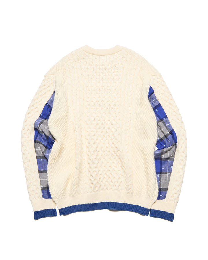 STAR PRINT CHECK PANELED CABLE KNIT,WHITE, medium image number 1