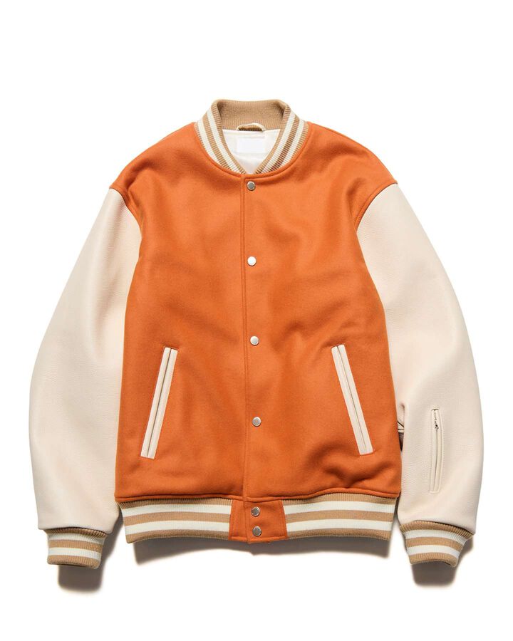 WOOL MELTON VARSITY JACKET,ORANGE, medium