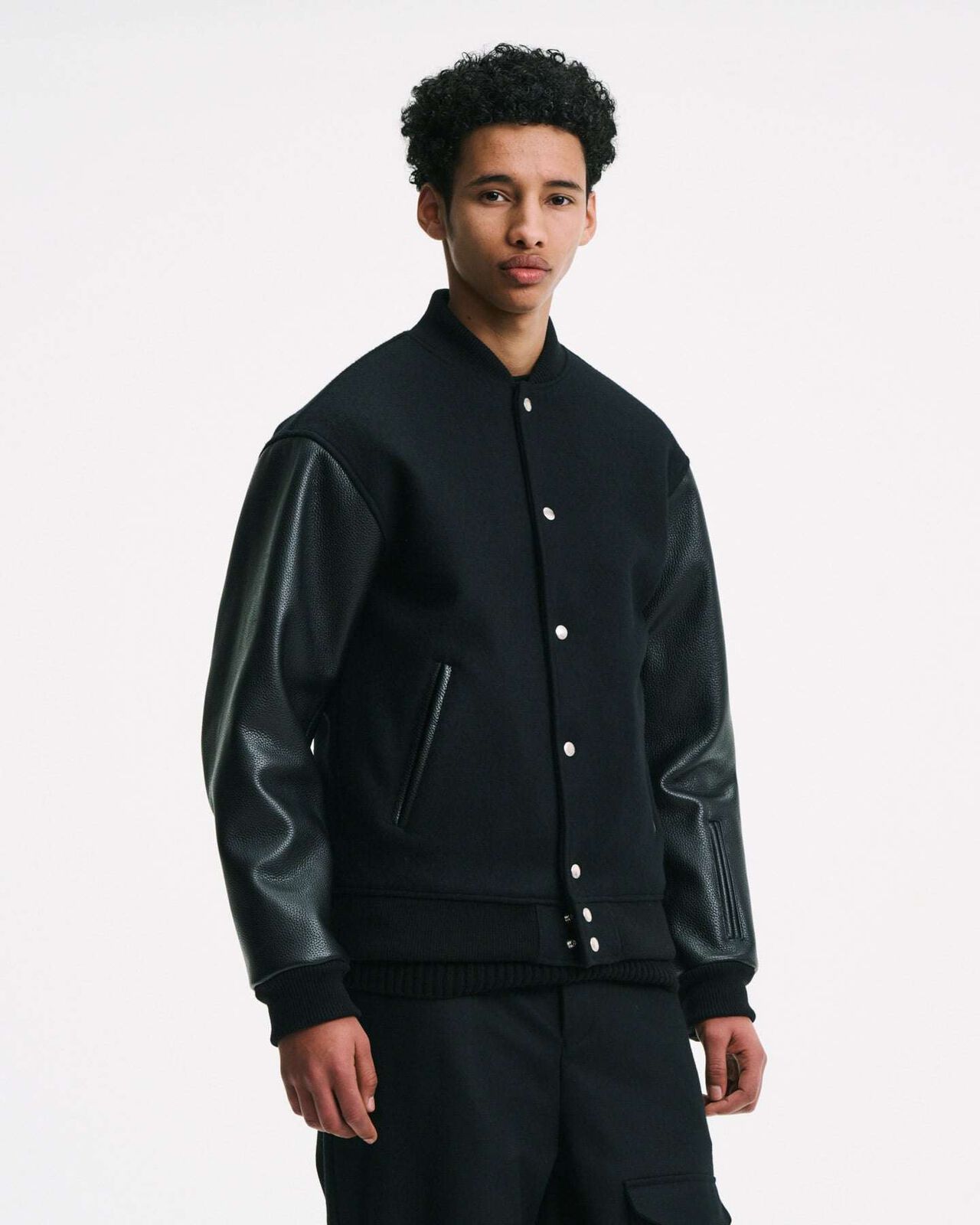 MELTON LAMBSWOOL VARSITY JACKET,NAVY, large image number 6