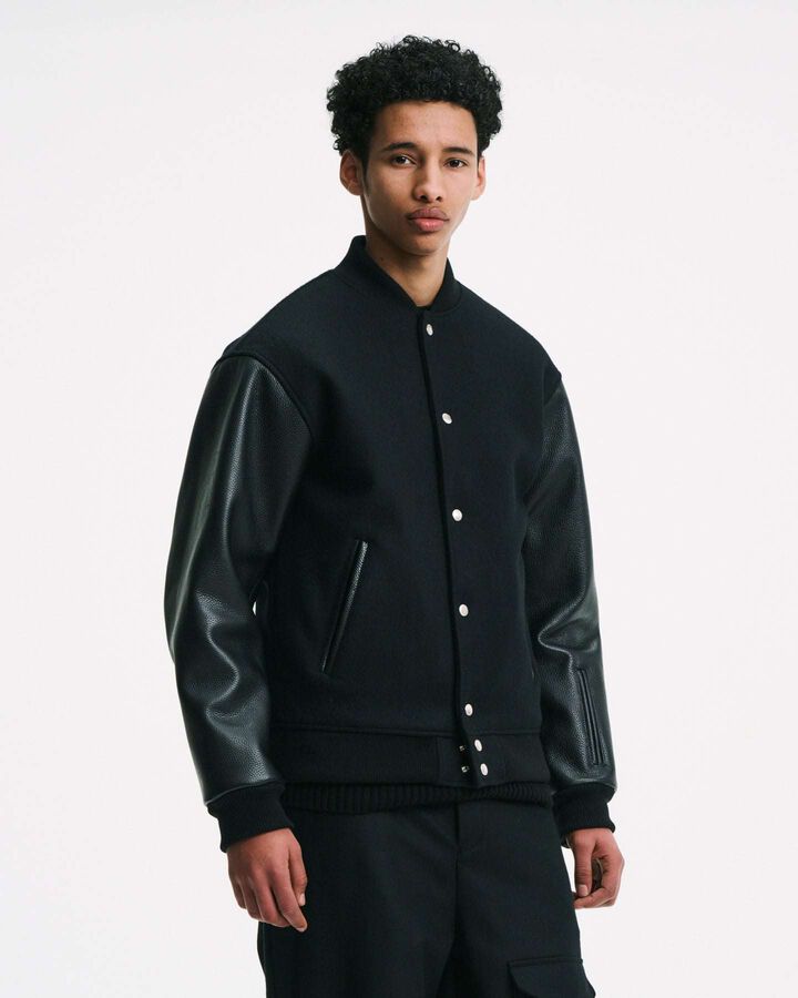 MELTON LAMBSWOOL VARSITY JACKET,NAVY, medium image number 6