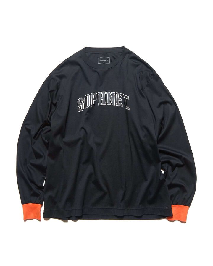 COLLEGE LOGO COLOR RIBBED L/S WIDE TEE,BLACK, medium