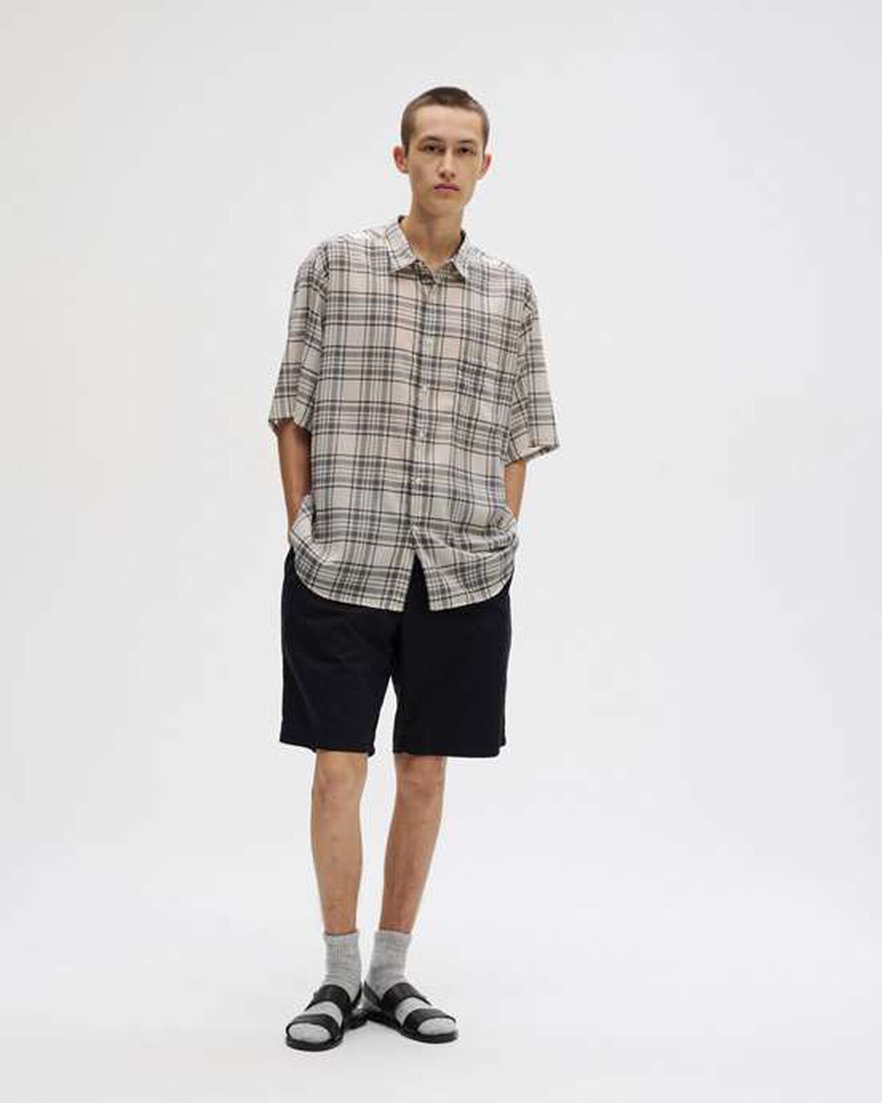 SUMMER WOOL CHECK S/S SHIRT,WHITE, large image number 7