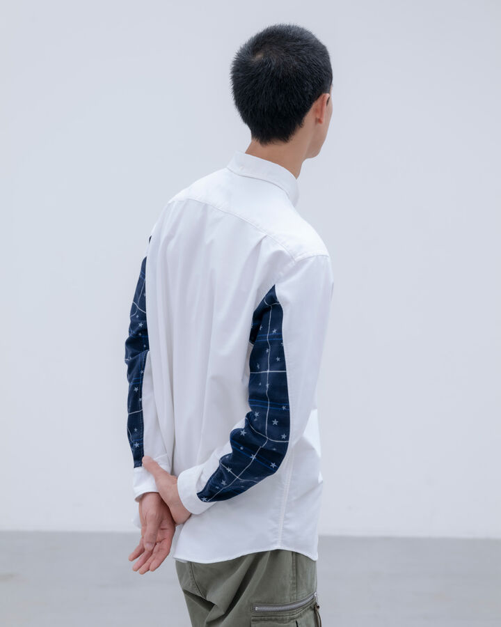 STAR PRINT CHECK PANELED B.D SHIRT,WHITE, medium image number 5