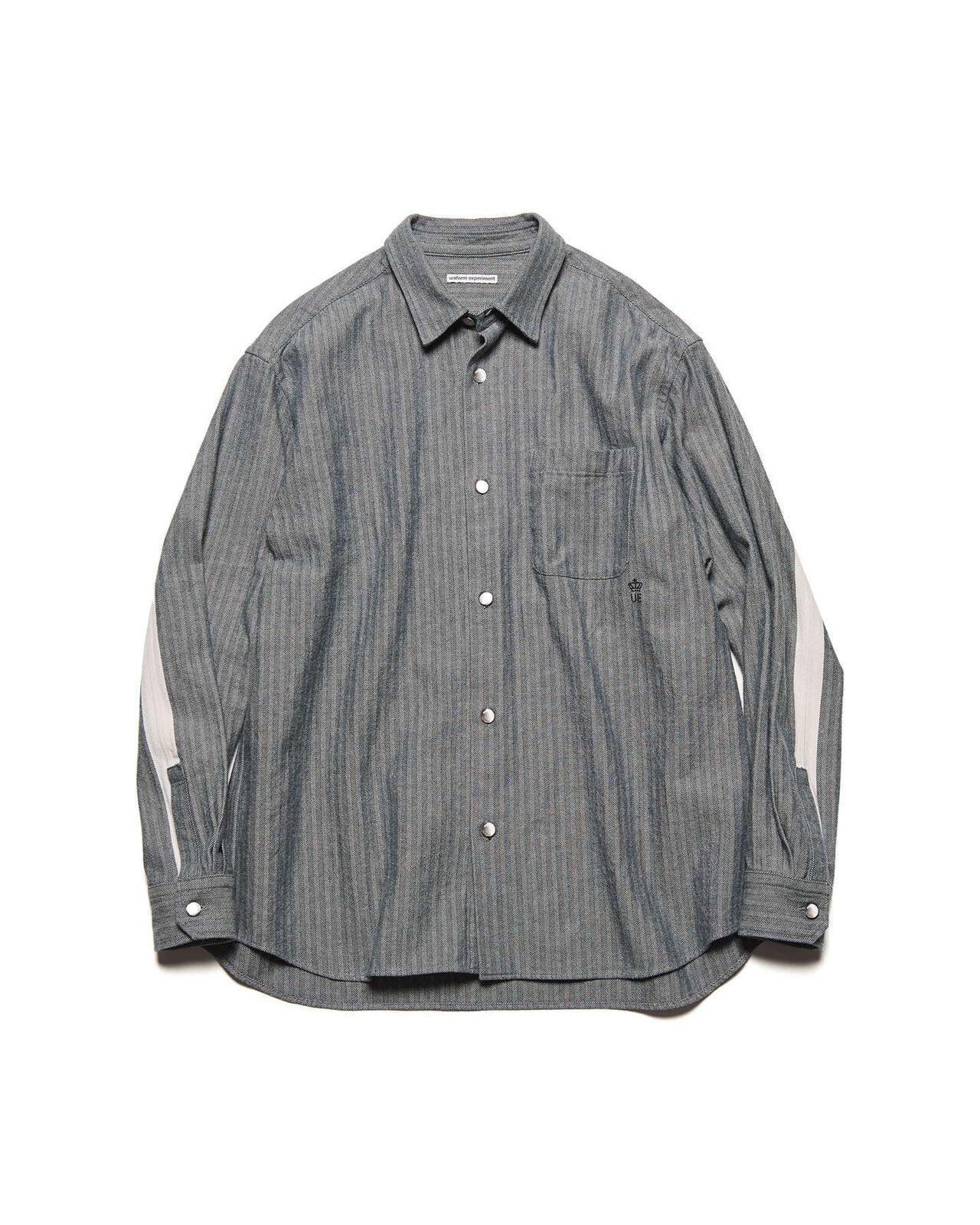 SELVAGE HERRINGBONE SHIRT,CHARCOAL GRAY, large image number 0