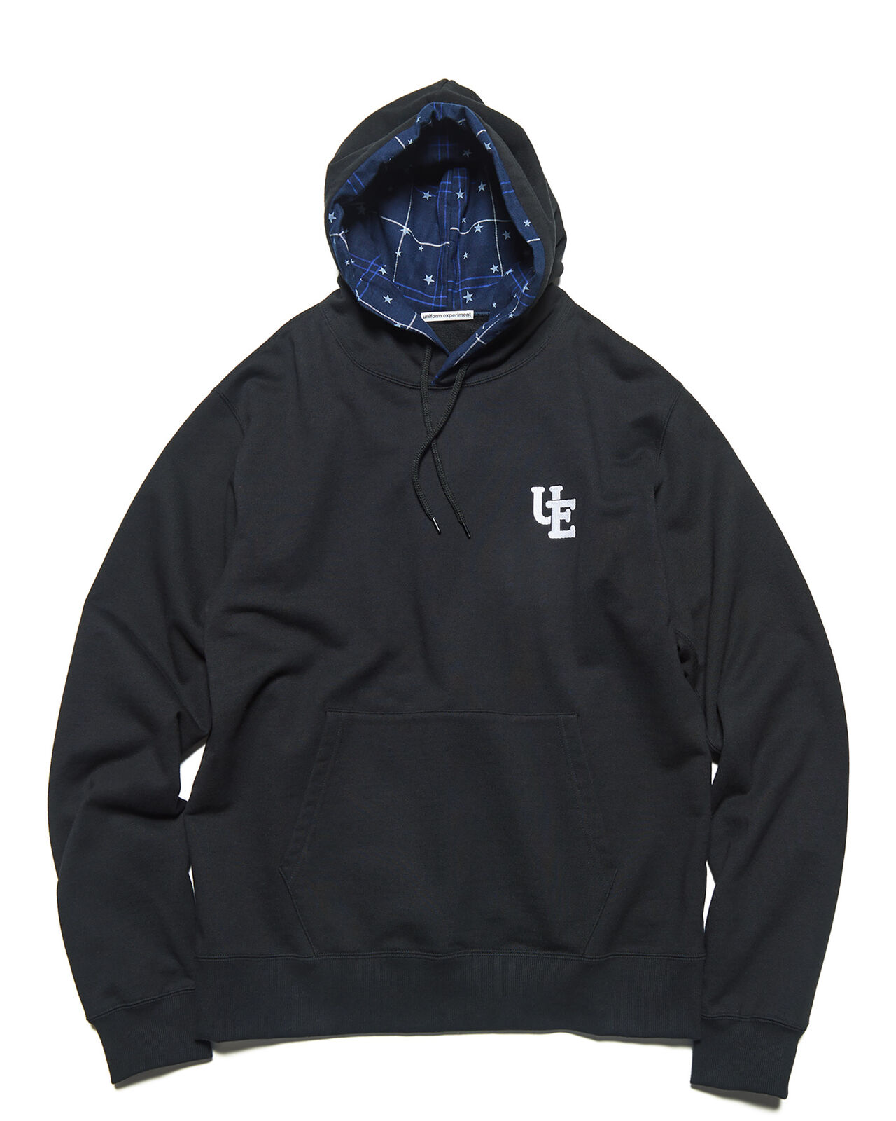 STAR PRINT CHECK LINING SWEAT HOODIE,BLACK, large image number 0