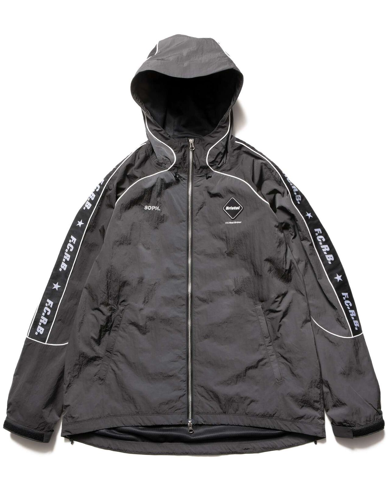 NYLON CHAMBRAY PRACTICE HOODED JACKET,CHARCOAL GRAY, large image number 0