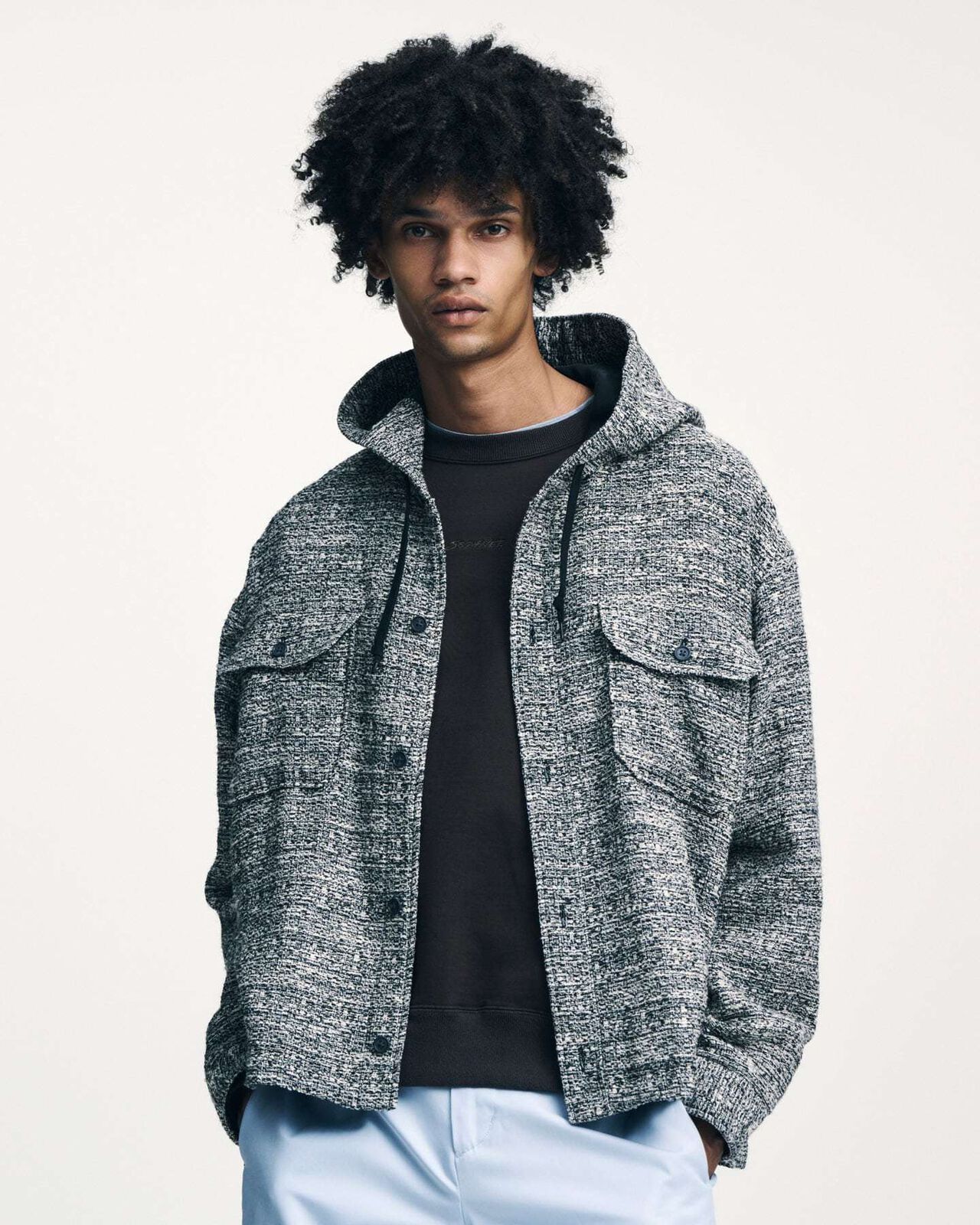 FANCY TWEED HOODED SHIRT,A, large image number 4