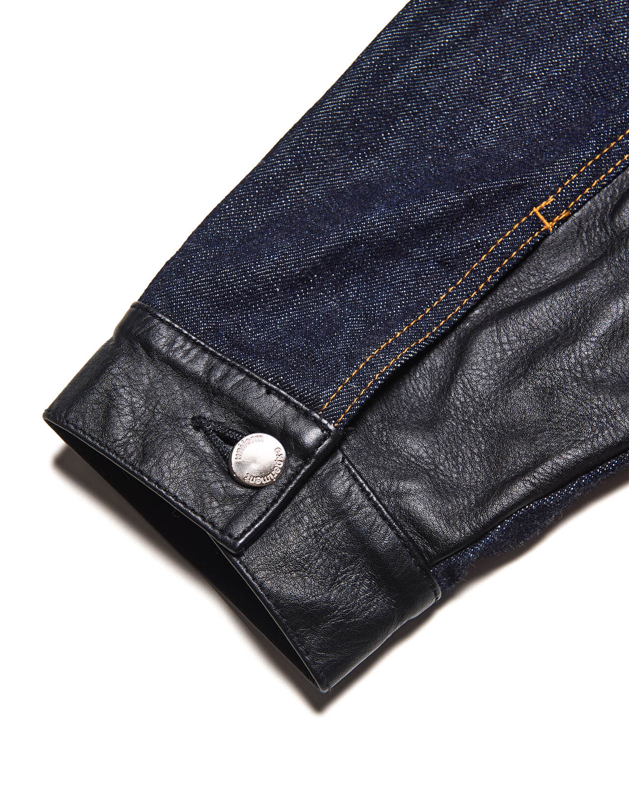 LEATHER ASSEMBLED DENIM TRUCKER JACKET,INDIGO, large image number 3