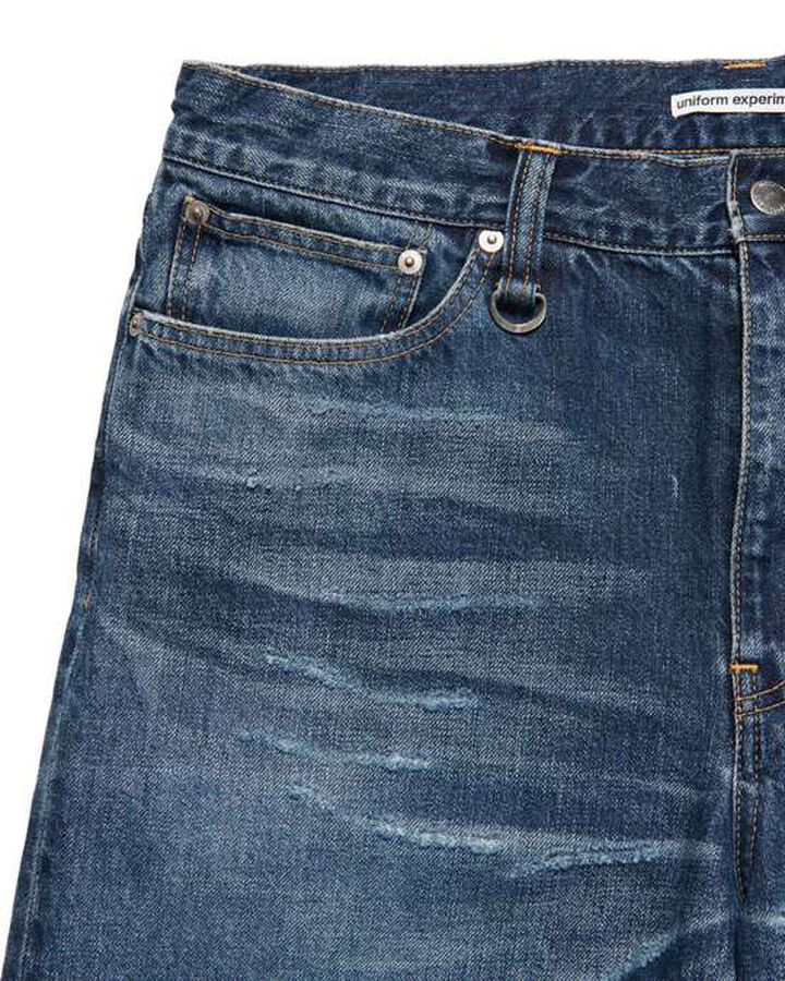 DAMAGED HEM TUCK WIDE STRAIGHT JEANS,INDIGO, medium image number 2