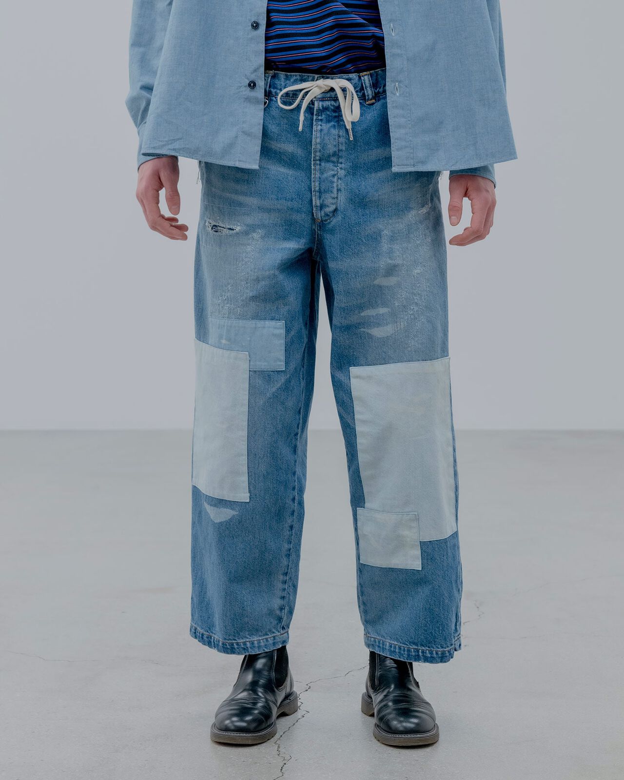 PATCHWORKED DENIM WIDE-FITJEANS,INDIGO, large image number 5