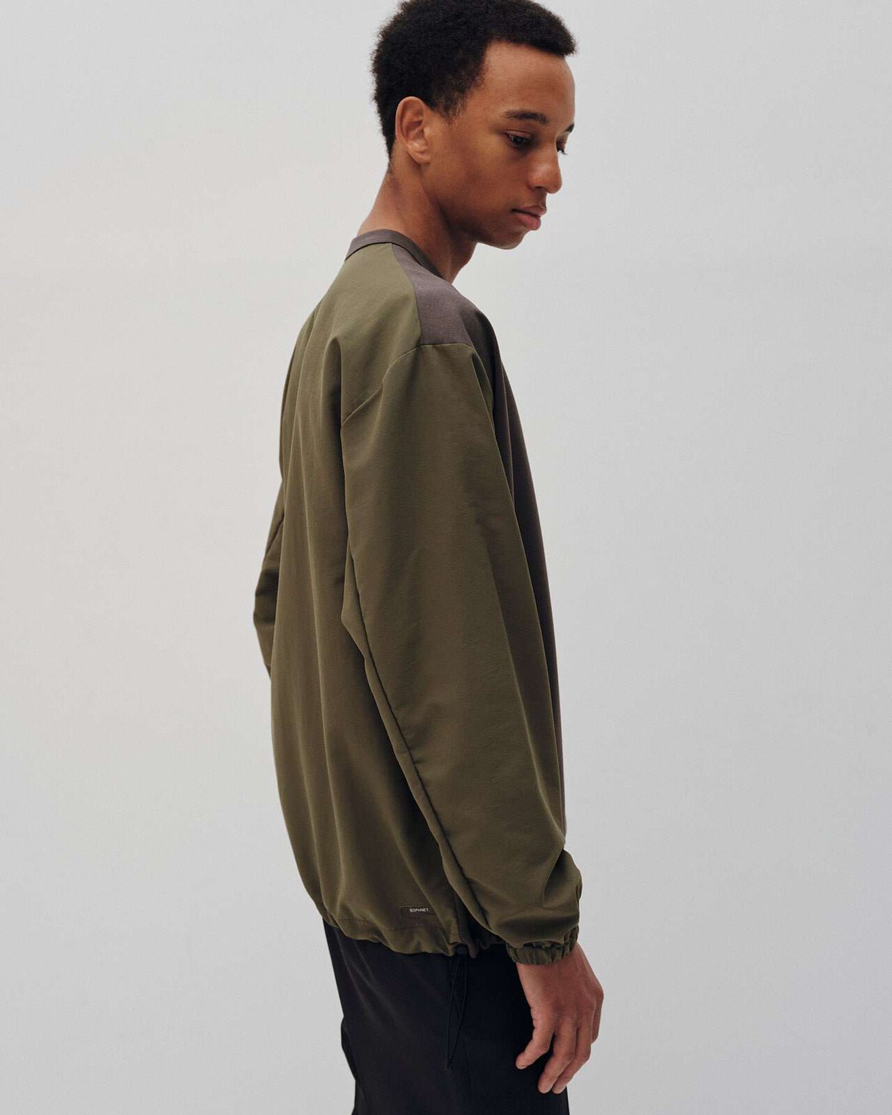 FABRIC MIX L/S CREWNECK TOP,KHAKI, large image number 5