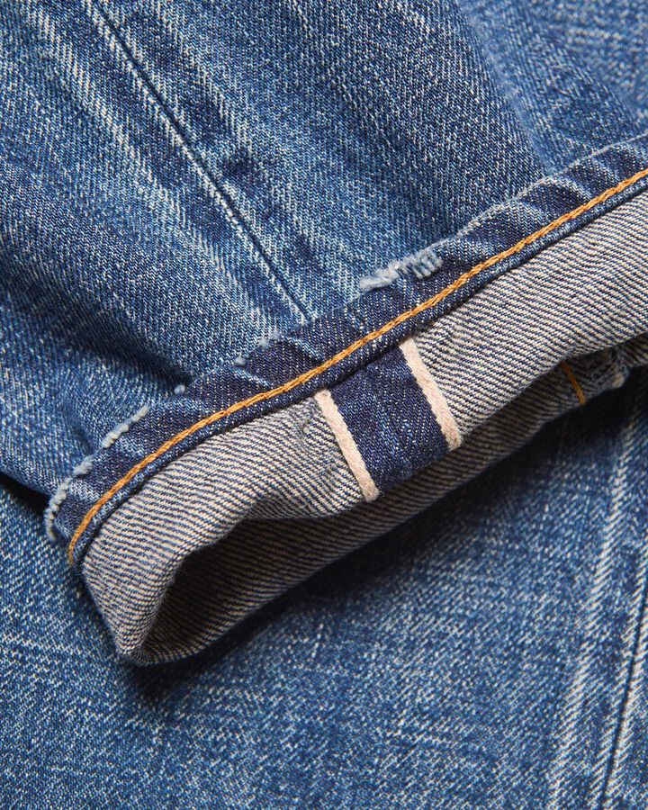 DAMAGED DENIM TAPERED-FIT JEANS,INDIGO, medium image number 7