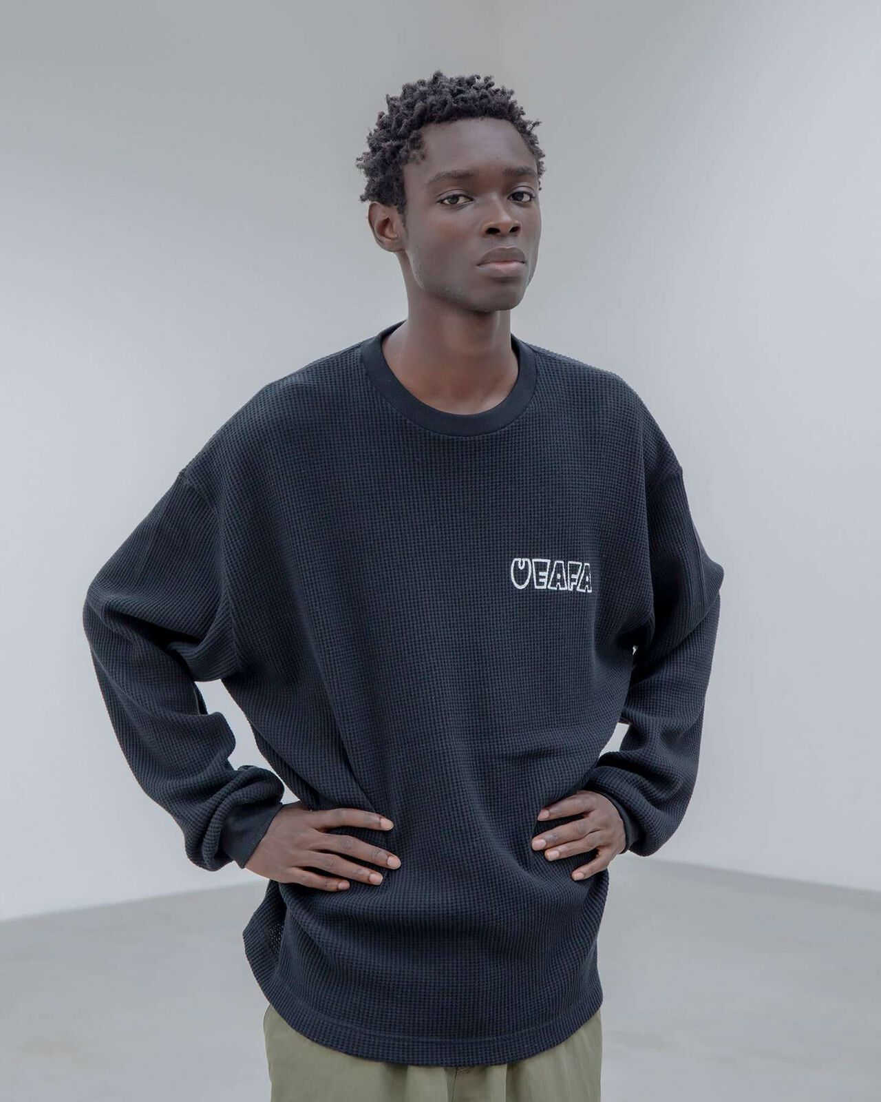 UEAFA WAFFLE L/S BAGGY TEE,KHAKI, large image number 3