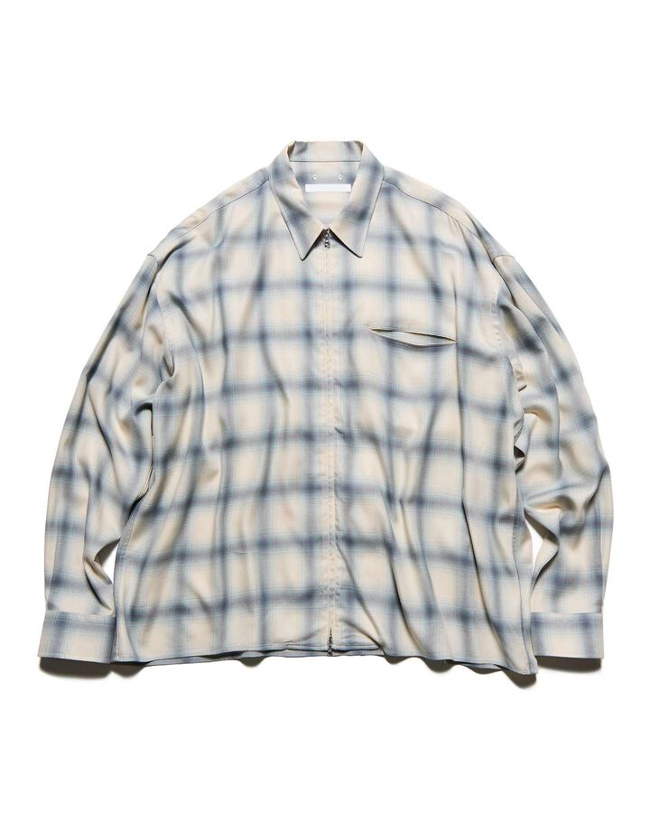 DRAPE ZIP-UP SHIRT,OFF WHITE, medium