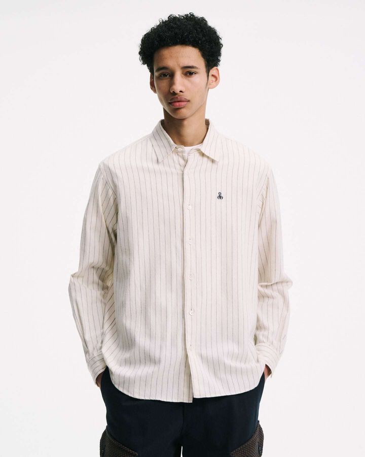 COTTON FLANNEL RELAX-FIT SHIRT,OFF WHITE, medium image number 4