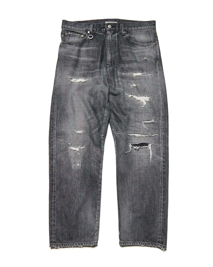 DAMAGED DENIM REGULAR-FIT JEANS,BLACK, medium