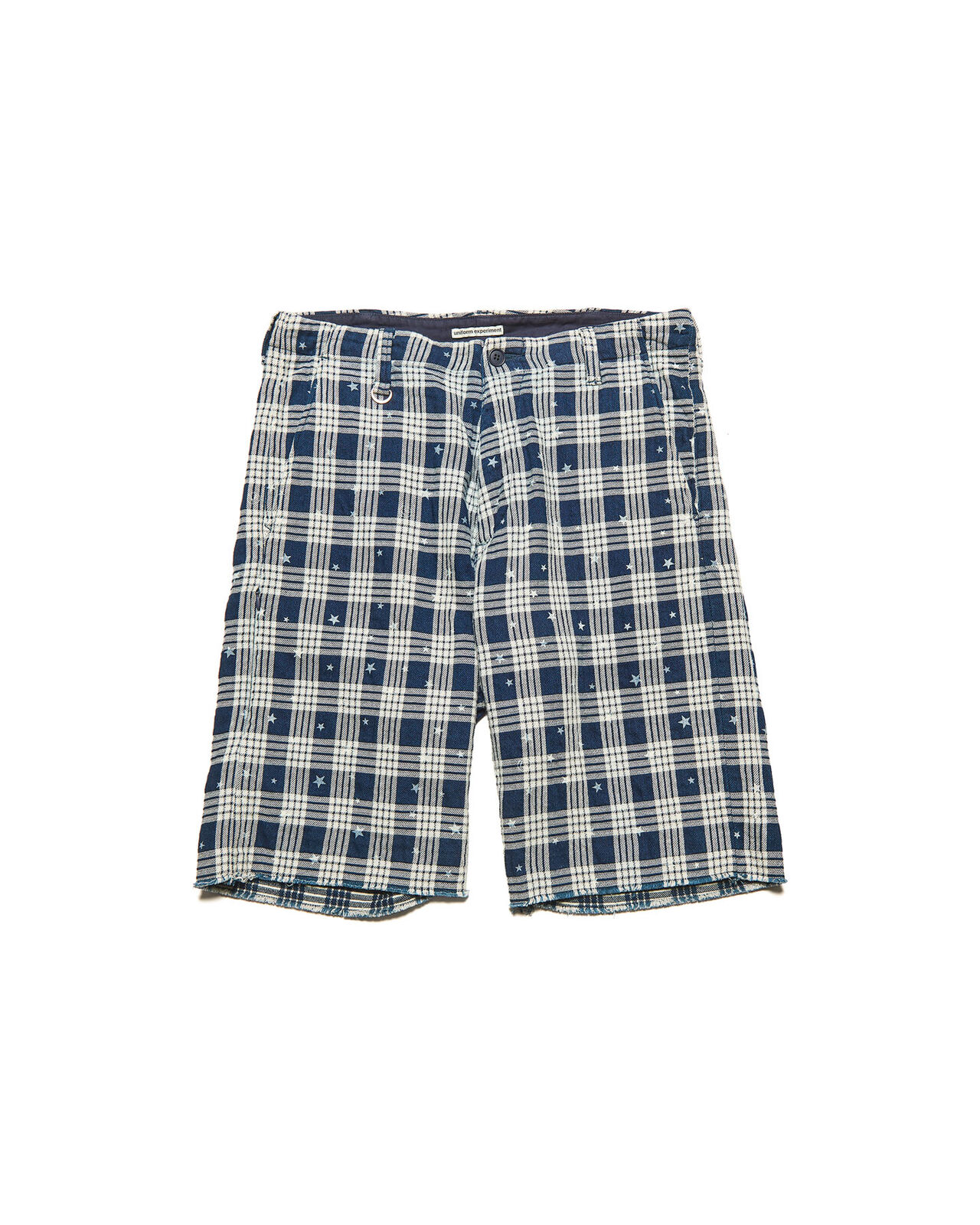 STAR PRINT CHECK CUT-OFF SHORTS,INDIGO, large image number 0