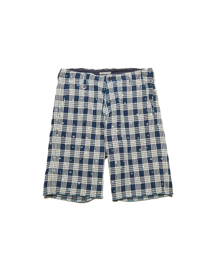 STAR PRINT CHECK CUT-OFF SHORTS,INDIGO, medium