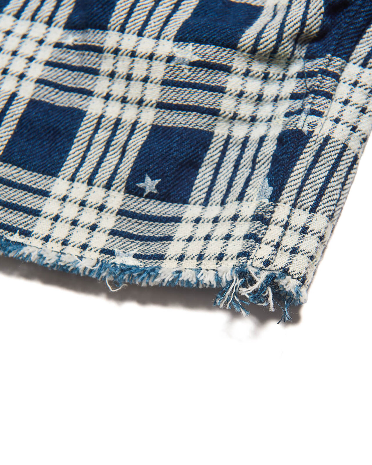 STAR PRINT CHECK CUT-OFF SHORTS,INDIGO, large image number 3