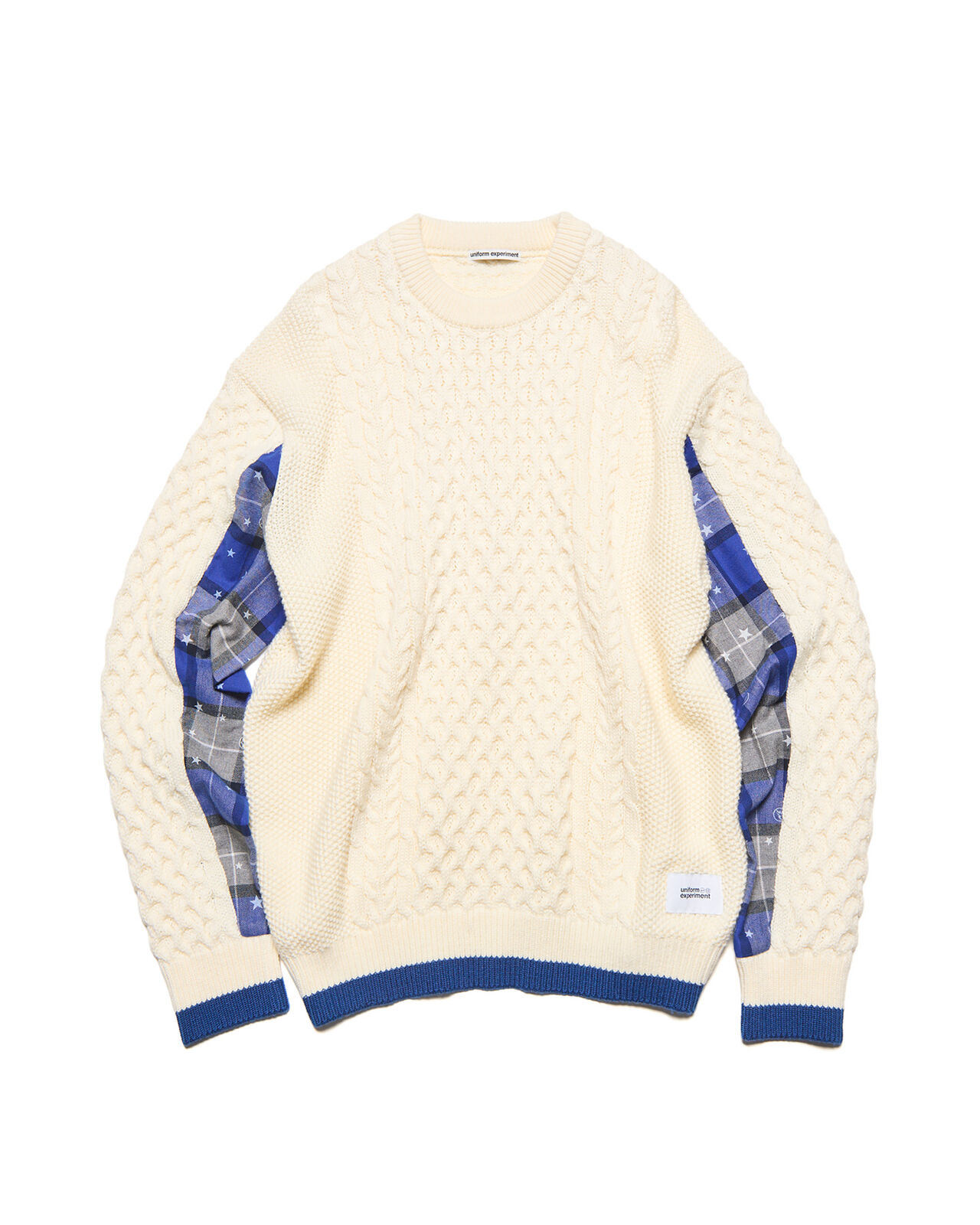 STAR PRINT CHECK PANELED CABLE KNIT,WHITE, large image number 0