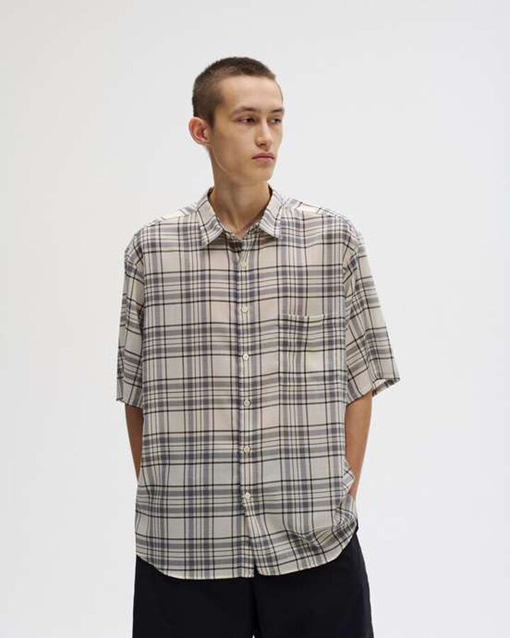 SUMMER WOOL CHECK S/S SHIRT,WHITE, medium image number 6
