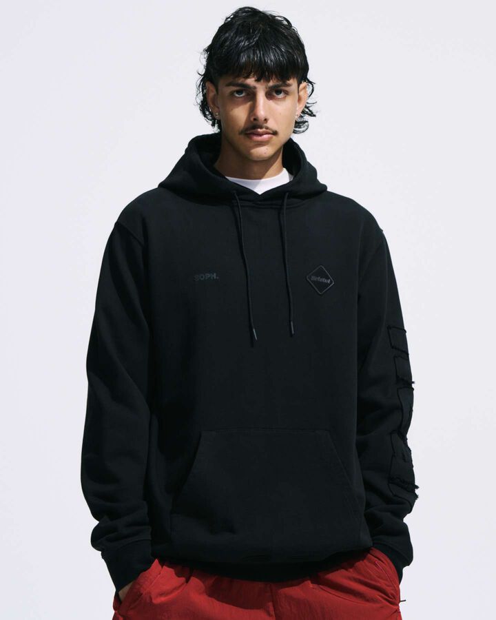 CUT-OFF LOGO SWEAT HOODIE,RED, medium image number 4