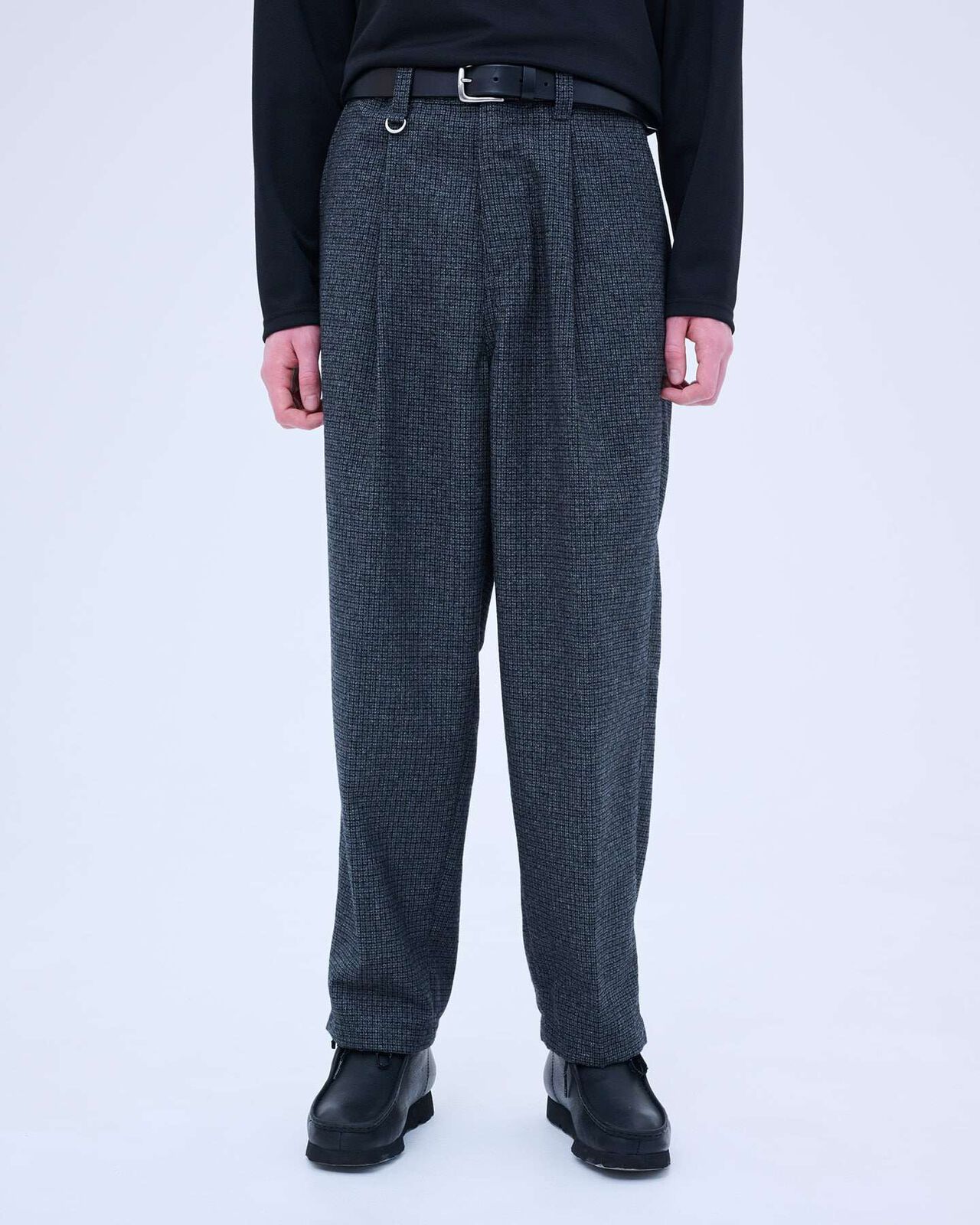 MELANGE TWEED GUNCLUB CHECK 1TUCK WIDE TAPERED PANTS,BLACK, large image number 3