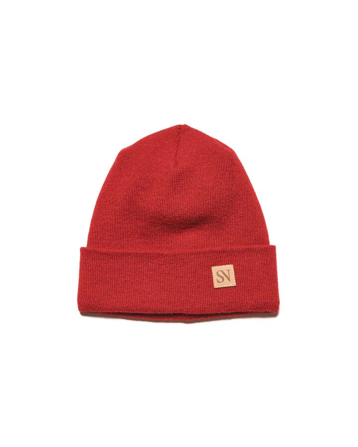 LEATHER PATCH KNIT CAP,RED, medium