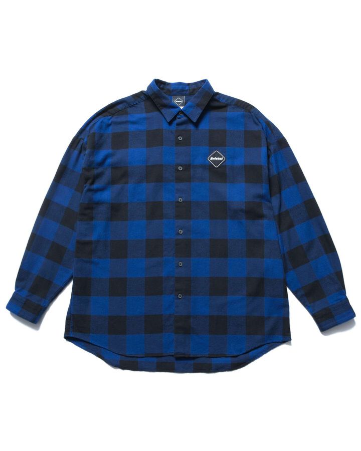 BIG LOGO FLANNEL BAGGY SHIRT,BLUE, medium image number 1