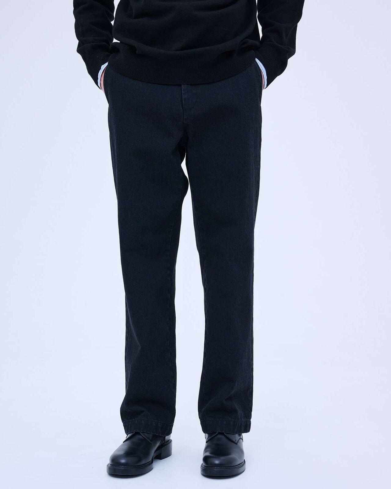 WASHED DENIM STRAIGHT PANTS,BLACK, large image number 3