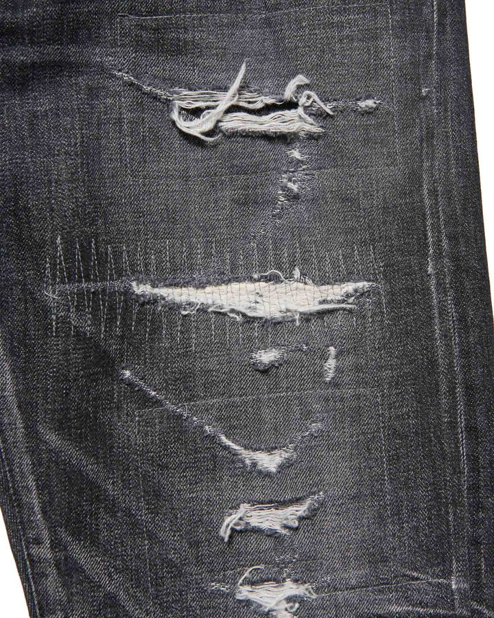 DAMAGED DENIM TAPERED-FIT JEANS,BLACK, medium image number 2