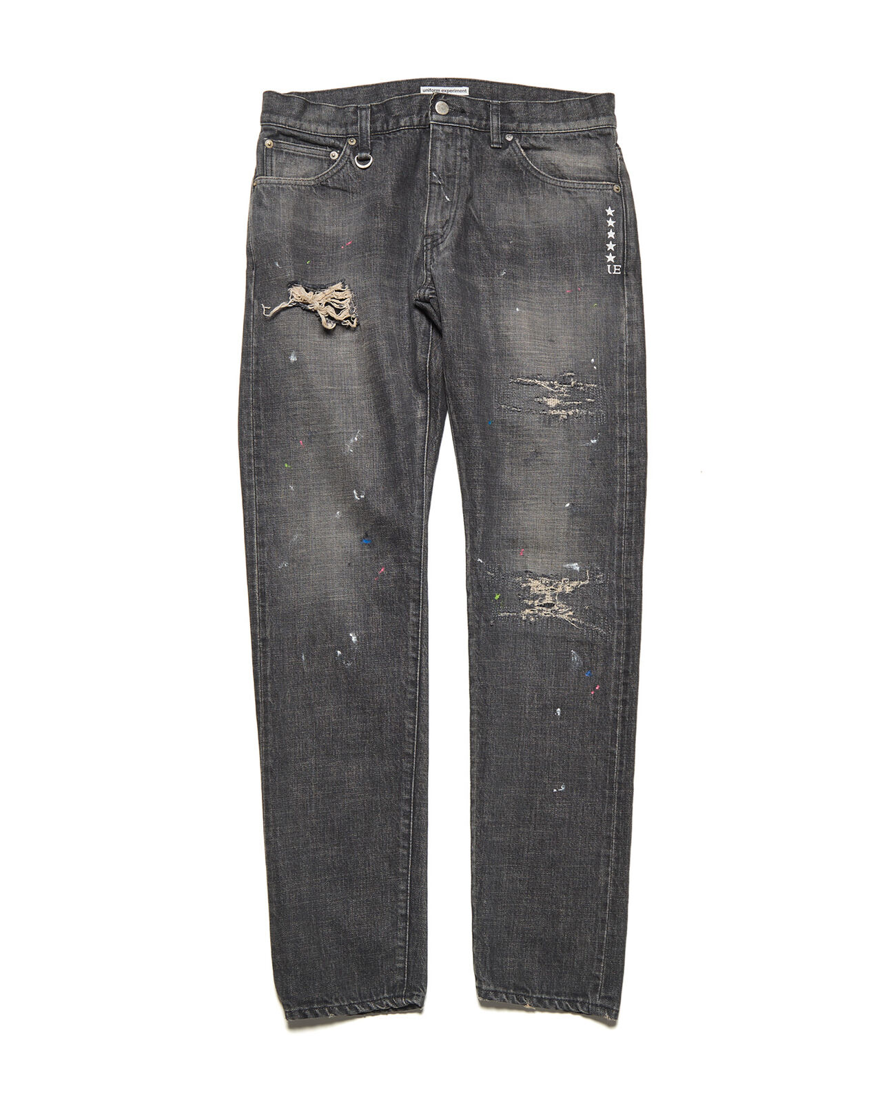 DAMAGED DENIM TAPERED-FIT JEANS,BLACK, large image number 0