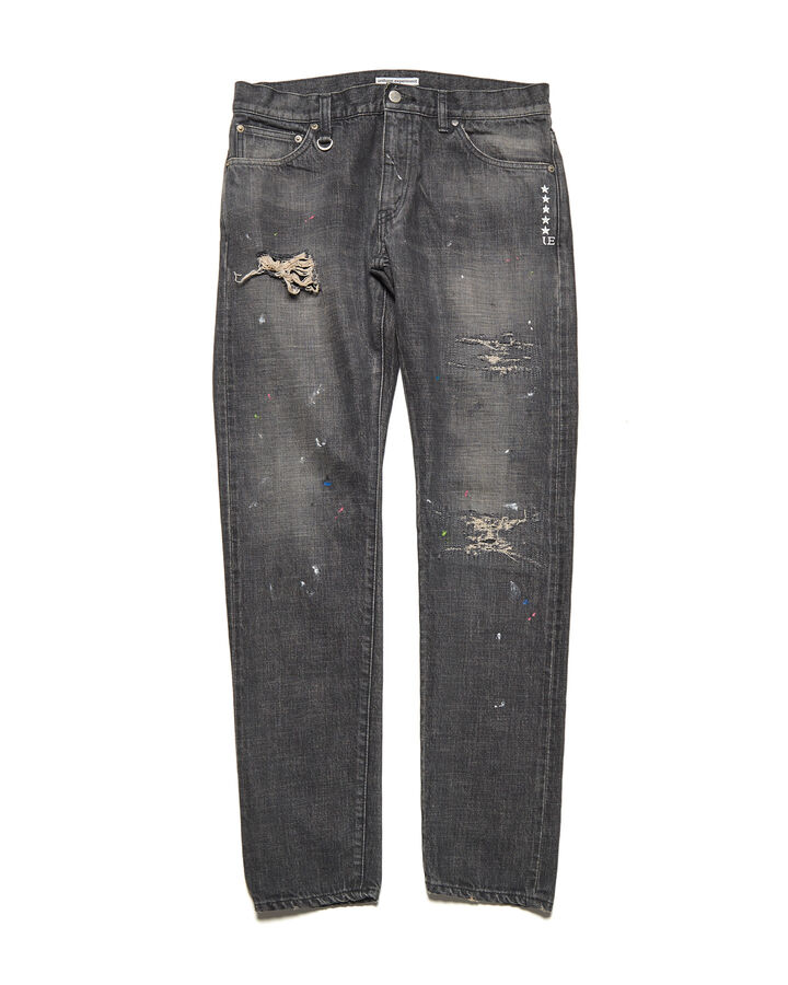 DAMAGED DENIM TAPERED-FIT JEANS,BLACK, medium