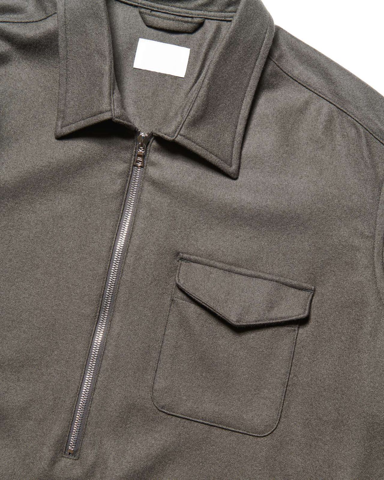 LIGHT MELTON WOOL HALF-ZIP SHIRT,CHARCOAL GRAY, large image number 2