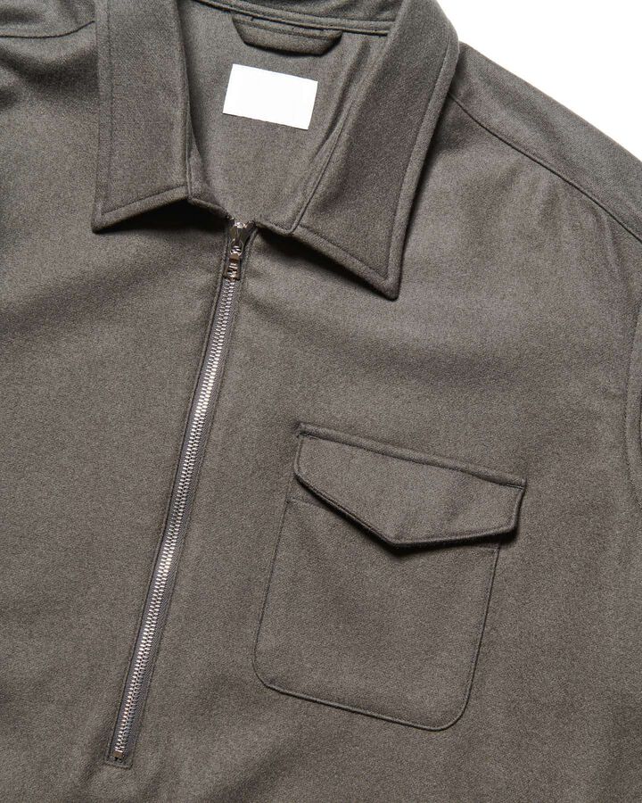 LIGHT MELTON WOOL HALF-ZIP SHIRT,CHARCOAL GRAY, medium image number 2
